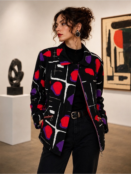 A La Carte Jackets & Blazers - Vintage À La Carte XL Abstract Art Wear Jacket Black Pink Purple 90s